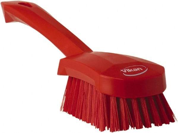 Vikan - 1.3" Bristle Length, Polyester Scrub Brush - 4-1/4" Long x 2-3/4" Wide Head, 10" OAL, Red, Polypropylene Block - Exact Tool & Supply