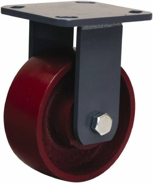 Hamilton - 5" Diam x 2" Wide x 6-1/2" OAH Top Plate Mount Rigid Caster - Cast Iron, 1,300 Lb Capacity, Sealed Precision Ball Bearing, 4 x 4-1/2" Plate - Exact Tool & Supply