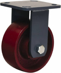 Hamilton - 5" Diam x 2" Wide x 6-1/2" OAH Top Plate Mount Rigid Caster - Cast Iron, 1,300 Lb Capacity, Sealed Precision Ball Bearing, 4 x 4-1/2" Plate - Exact Tool & Supply