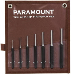 Paramount - 7 Piece, 1/16 to 1/4", Pin Punch Set - Hexagon Shank, Comes in Canvas Roll - Exact Tool & Supply