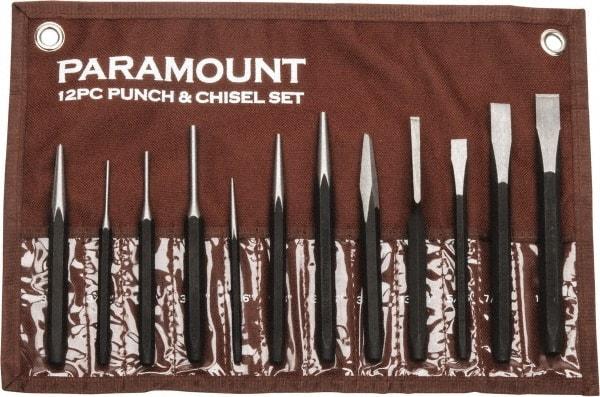 Paramount - 12 Piece Punch & Chisel Set - 13/64 to 1/2" Chisel, 3/8 to 3/16" Punch, Hexagon Shank - Exact Tool & Supply