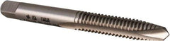 Made in USA - 1/4-20 UNC, 2 Flute, Bright Finish, High Speed Steel Spiral Point Tap - Plug Chamfer, Right Hand Thread, 2-1/2" OAL, 1" Thread Length, 0.255" Shank Diam, 3B Class of Fit - Exact Tool & Supply