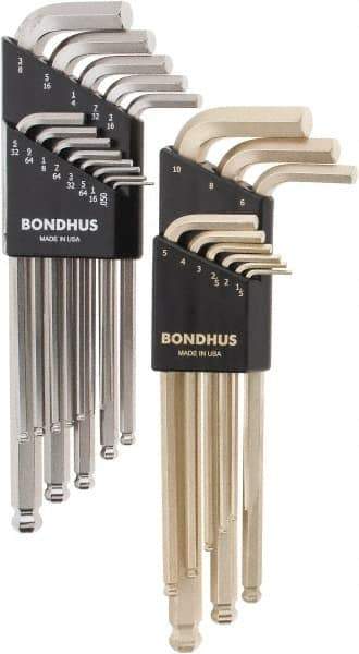 Bondhus - 22 Piece L-Key Combo Hex Key Set - Hex Range 0.05 to 3/8" - Exact Tool & Supply