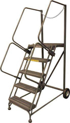 Ballymore - 80" 5 Step Rolling Warehouse Ladder - Truck & Dock Access, 450 Lb Capacity, 50" Platform Height, 32" Base Width x 53" Base Depth, Serrated - Exact Tool & Supply