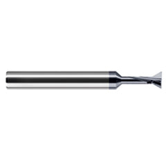 Dovetail Cutters - 0.2500″ (1/4″) Cutter Diameter × 0.0100″ Radius × 0.2500″ (1/4″) Neck Length × 90° included Carbide Dovetail Cutter, 2 Flutes, AlTiN Coated - Exact Tool & Supply