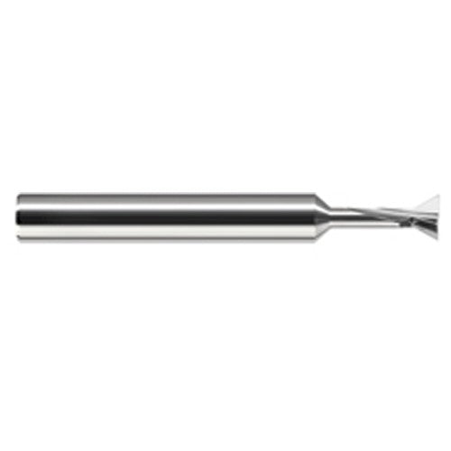 Dovetail Cutters - 0.1250″ (1/8″) Cutter Diameter × 0.0100″ Radius × 0.1250″ (1/8″) Neck Length × 30° included Carbide Dovetail Cutter, 2 Flutes - Exact Tool & Supply