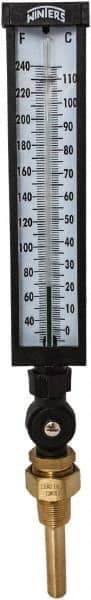 Winters - 30 to 240°F, Industrial Thermometer with Standard Thermowell - 3 Inch Immersion Length, 3-1/2 Inch Stem Length, 17 Inch Long, 3/4 Inch Thread - Exact Tool & Supply