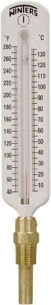 Winters - 40 to 280°F, Industrial Thermometer with Standard Thermowell - 1 Inch Immersion Length, 2 Inch Stem Length, 11 Inch Long, 1/2 Inch Thread - Exact Tool & Supply
