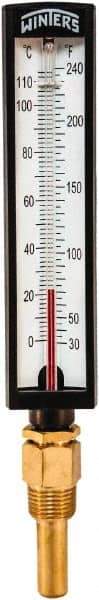 Winters - 30 to 240°F, Industrial Thermometer with Standard Thermowell - 2 Inch Immersion Length, 1.825 Inch Stem Length, 10 Inch Long, 1/2 Inch Thread - Exact Tool & Supply