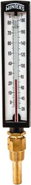 Winters - 20 to 180°F, Industrial Thermometer with Standard Thermowell - 2 Inch Immersion Length, 1.825 Inch Stem Length, 10 Inch Long, 1/2 Inch Thread - Exact Tool & Supply