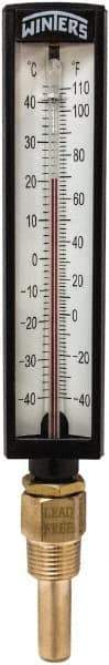 Winters - -40 to 110°F, Industrial Thermometer with Standard Thermowell - 2 Inch Immersion Length, 1.825 Inch Stem Length, 10 Inch Long, 1/2 Inch Thread - Exact Tool & Supply