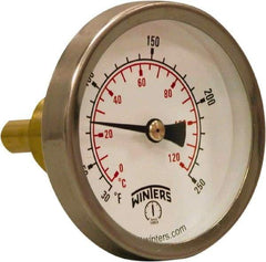 Winters - 30 to 250°F, Industrial Thermometer with Standard Thermowell - 1 Inch Immersion Length, 2.012 Inch Stem Length, 2 Inch Long, 3/4 Inch Thread - Exact Tool & Supply