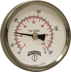 Winters - 30 to 250°F, Industrial Thermometer with Standard Thermowell - 1 Inch Immersion Length, 1.61 Inch Stem Length, 2 Inch Long, 1/2 Inch Thread - Exact Tool & Supply