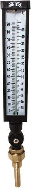 Winters - -15 to 120°F, Industrial Thermometer with Standard Thermowell - 3 Inch Immersion Length, 3-1/2 Inch Stem Length, 17 Inch Long, 3/4 Inch Thread - Exact Tool & Supply
