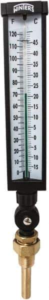 Winters - -15 to 120°F, Industrial Thermometer with Standard Thermowell - 3 Inch Immersion Length, 3-1/2 Inch Stem Length, 17 Inch Long, 3/4 Inch Thread - Exact Tool & Supply