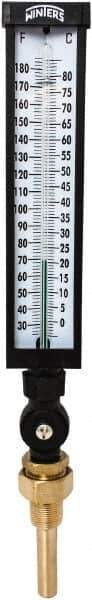 Winters - 30 to 180°F, Industrial Thermometer with Standard Thermowell - 3 Inch Immersion Length, 3-1/2 Inch Stem Length, 17 Inch Long, 3/4 Inch Thread - Exact Tool & Supply