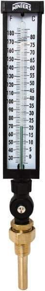 Winters - 30 to 180°F, Industrial Thermometer with Standard Thermowell - 3 Inch Immersion Length, 3-1/2 Inch Stem Length, 17 Inch Long, 3/4 Inch Thread - Exact Tool & Supply