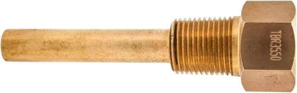 Winters - 4-1/2 Inch Overall Length, 1/2 Inch Thread, Brass Thermowell - 2-1/2 Inch Insertion Length - Exact Tool & Supply