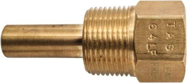 Winters - 2-1/2 Inch Overall Length, 3/4 Inch Thread, Brass Thermowell - 1.3 Inch Insertion Length - Exact Tool & Supply