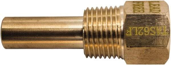 Winters - 2-1/2 Inch Overall Length, 1/2 Inch Thread, Brass Thermowell - 1.3 Inch Insertion Length - Exact Tool & Supply