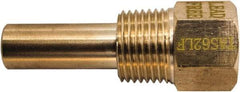 Winters - 2-1/2 Inch Overall Length, 1/2 Inch Thread, Brass Thermowell - 1.3 Inch Insertion Length - Exact Tool & Supply