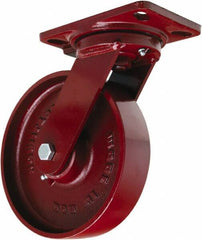 Hamilton - 8" Diam x 2" Wide x 9-3/4" OAH Top Plate Mount Swivel Caster - Cast Iron, 1,500 Lb Capacity, Tapered Roller Bearing, 4-1/2 x 6-1/2" Plate - Exact Tool & Supply