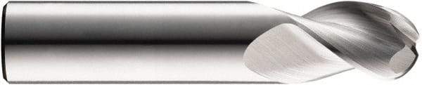 SGS - 1" Diam, 1-1/4" LOC, 3 Flute Solid Carbide Ball End Mill - Uncoated, Single End, 4" OAL, 1" Shank Diam, Spiral Flute - Exact Tool & Supply