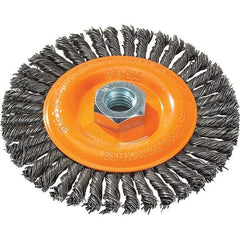 WALTER Surface Technologies - 5" OD, 5/8-11 Arbor Hole, Stringer Bead Steel Wheel Brush - 1/4" Face Width, 0.02" Filament Diam, 15,000 RPM - Exact Tool & Supply