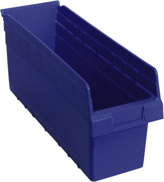 Quantum Storage - 17-7/8" Deep, Blue Polypropylene Hopper Shelf Bin - 8" High x 6-5/8" Wide x 17-7/8" Long - Exact Tool & Supply