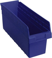 Quantum Storage - 17-7/8" Deep, Blue Polypropylene Hopper Shelf Bin - 8" High x 6-5/8" Wide x 17-7/8" Long - Exact Tool & Supply