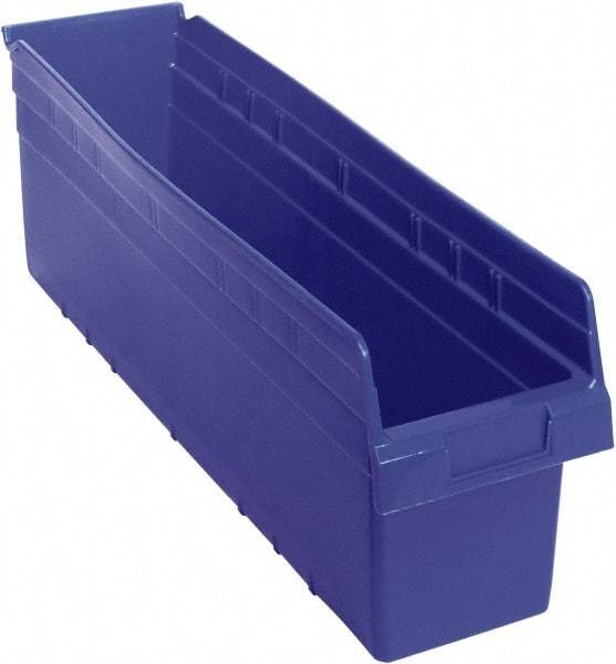 Quantum Storage - 23-5/8" Deep, Blue Polypropylene Hopper Shelf Bin - 8" High x 6-5/8" Wide x 23-5/8" Long - Exact Tool & Supply