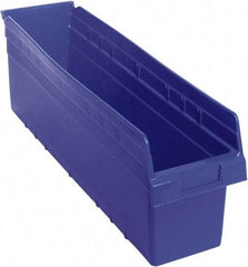 Quantum Storage - 23-5/8" Deep, Blue Polypropylene Hopper Shelf Bin - 8" High x 6-5/8" Wide x 23-5/8" Long - Exact Tool & Supply