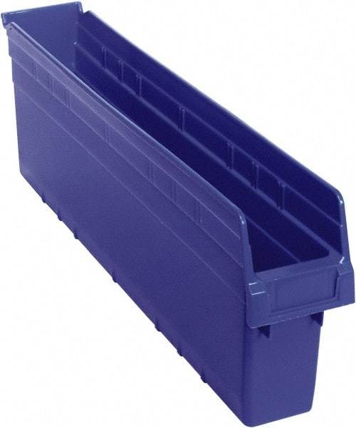 Quantum Storage - 23-5/8" Deep, Blue Polypropylene Hopper Shelf Bin - 8" High x 4-3/8" Wide x 23-5/8" Long - Exact Tool & Supply