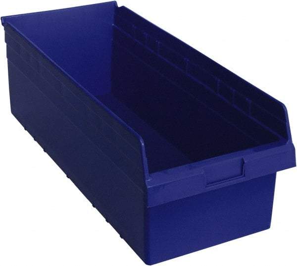 Quantum Storage - 23-5/8" Deep, Blue Polypropylene Hopper Shelf Bin - 8" High x 11-1/8" Wide x 23-5/8" Long - Exact Tool & Supply