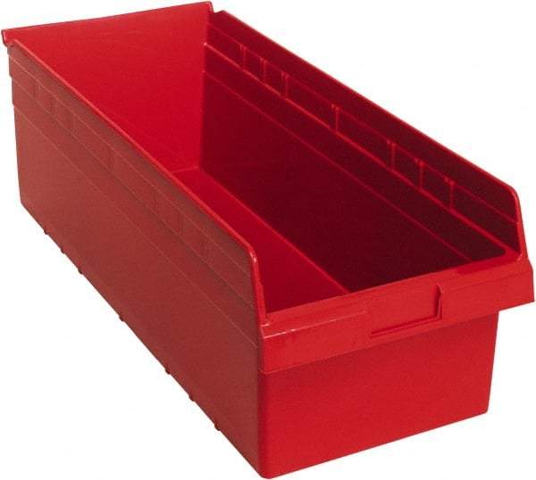 Quantum Storage - 23-5/8" Deep, Red Polypropylene Hopper Shelf Bin - 8" High x 11-1/8" Wide x 23-5/8" Long - Exact Tool & Supply