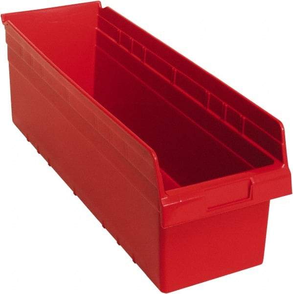 Quantum Storage - 23-5/8" Deep, Red Polypropylene Hopper Shelf Bin - 8" High x 8-3/8" Wide x 23-5/8" Long - Exact Tool & Supply