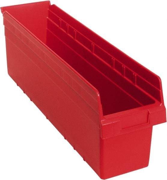 Quantum Storage - 23-5/8" Deep, Red Polypropylene Hopper Shelf Bin - 8" High x 6-5/8" Wide x 23-5/8" Long - Exact Tool & Supply