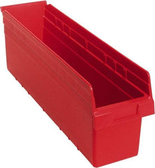 Quantum Storage - 23-5/8" Deep, Red Polypropylene Hopper Shelf Bin - 8" High x 6-5/8" Wide x 23-5/8" Long - Exact Tool & Supply
