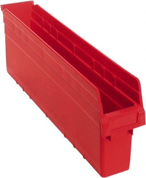 Quantum Storage - 23-5/8" Deep, Red Polypropylene Hopper Shelf Bin - 8" High x 4-3/8" Wide x 23-5/8" Long - Exact Tool & Supply