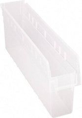 Quantum Storage - 23-5/8" Deep, Clear Polypropylene Hopper Shelf Bin - 8" High x 4-3/8" Wide x 23-5/8" Long - Exact Tool & Supply