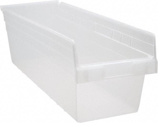 Quantum Storage - 23-5/8" Deep, Clear Polypropylene Hopper Shelf Bin - 8" High x 8-3/8" Wide x 23-5/8" Long - Exact Tool & Supply