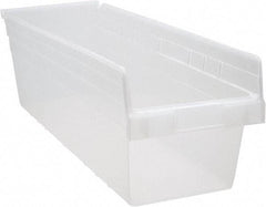 Quantum Storage - 23-5/8" Deep, Clear Polypropylene Hopper Shelf Bin - 8" High x 8-3/8" Wide x 23-5/8" Long - Exact Tool & Supply