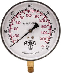 Winters - 4-1/2" Dial, 1/4 Thread, 0-300 Scale Range, Pressure Gauge - Lower Connection Mount, Accurate to 0.01% of Scale - Exact Tool & Supply