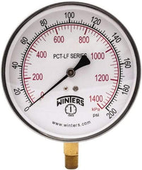 Winters - 4-1/2" Dial, 1/4 Thread, 0-200 Scale Range, Pressure Gauge - Lower Connection Mount, Accurate to 0.01% of Scale - Exact Tool & Supply