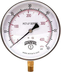 Winters - 4-1/2" Dial, 1/4 Thread, 0-60 Scale Range, Pressure Gauge - Lower Connection Mount, Accurate to 0.01% of Scale - Exact Tool & Supply