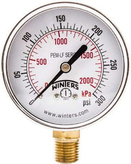 Winters - 2-1/2" Dial, 1/4 Thread, 0-300 Scale Range, Pressure Gauge - Lower Connection Mount, Accurate to 3-2-3% of Scale - Exact Tool & Supply