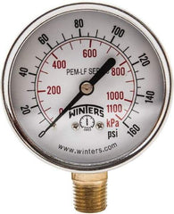 Winters - 2-1/2" Dial, 1/4 Thread, 0-160 Scale Range, Pressure Gauge - Lower Connection Mount, Accurate to 3-2-3% of Scale - Exact Tool & Supply
