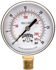 Winters - 2-1/2" Dial, 1/4 Thread, 0-30 Scale Range, Pressure Gauge - Lower Connection Mount, Accurate to 3-2-3% of Scale - Exact Tool & Supply