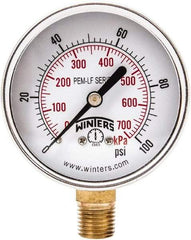 Winters - 2-1/2" Dial, 1/4 Thread, 0-100 Scale Range, Pressure Gauge - Lower Connection Mount, Accurate to 3-2-3% of Scale - Exact Tool & Supply