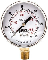 Winters - 2-1/2" Dial, 1/4 Thread, 0-60 Scale Range, Pressure Gauge - Lower Connection Mount, Accurate to 3-2-3% of Scale - Exact Tool & Supply